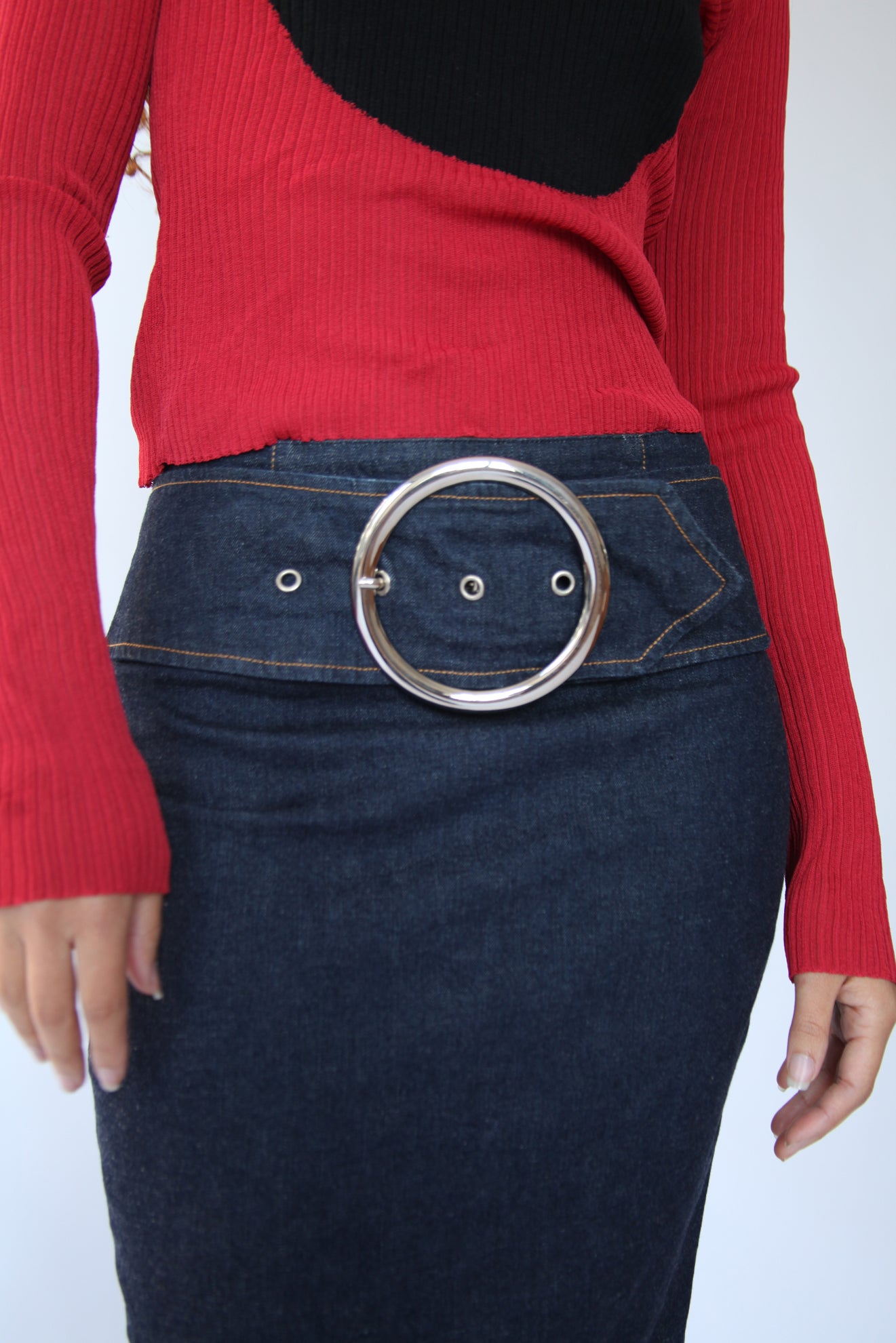 Dolce Gabbana 90s Belted Denim Skirt