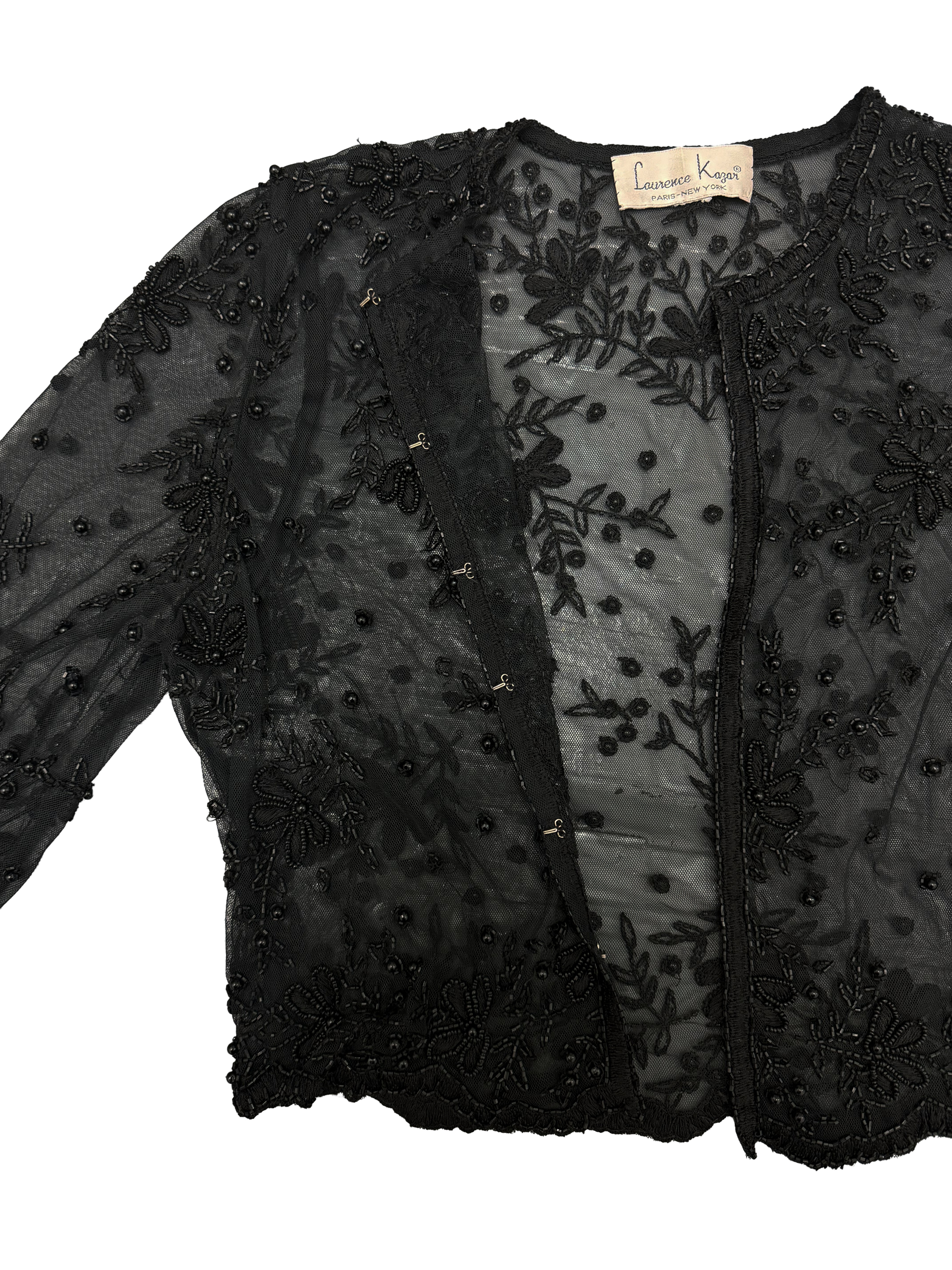 Lawrence Kazar Beaded Mesh Cardigan