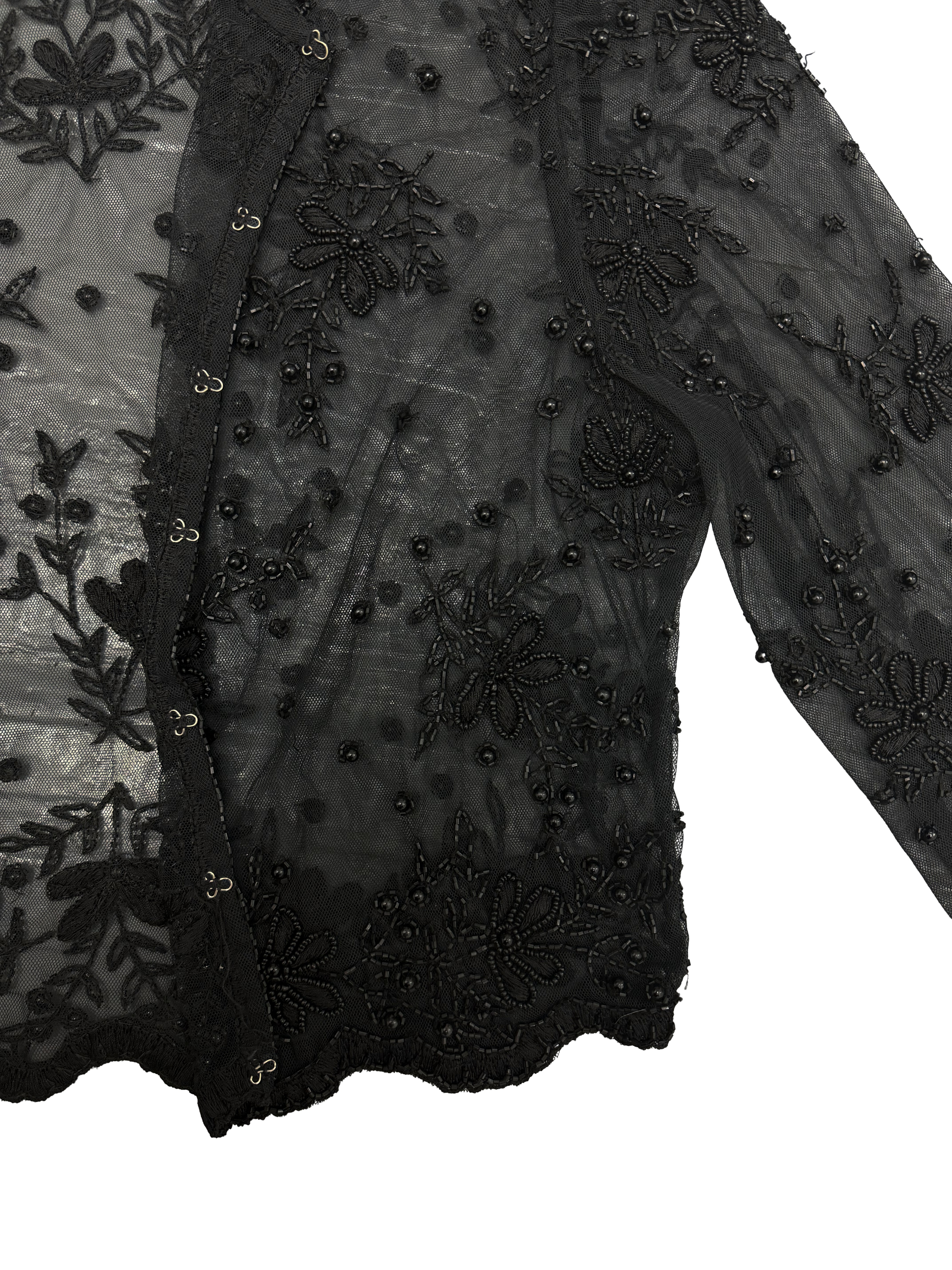 Lawrence Kazar Beaded Mesh Cardigan