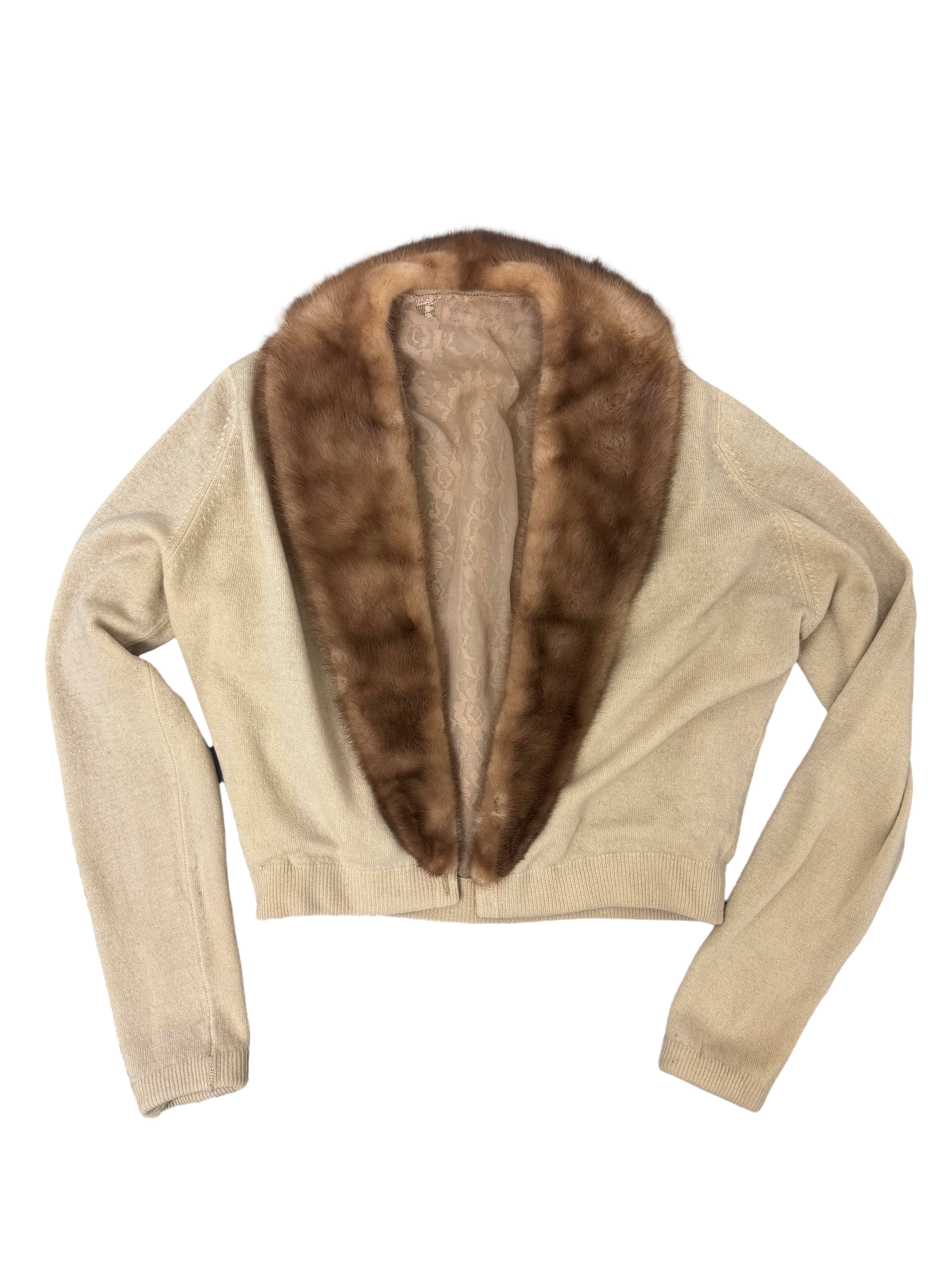 Unsigned Cream Fur Trim Cardigan