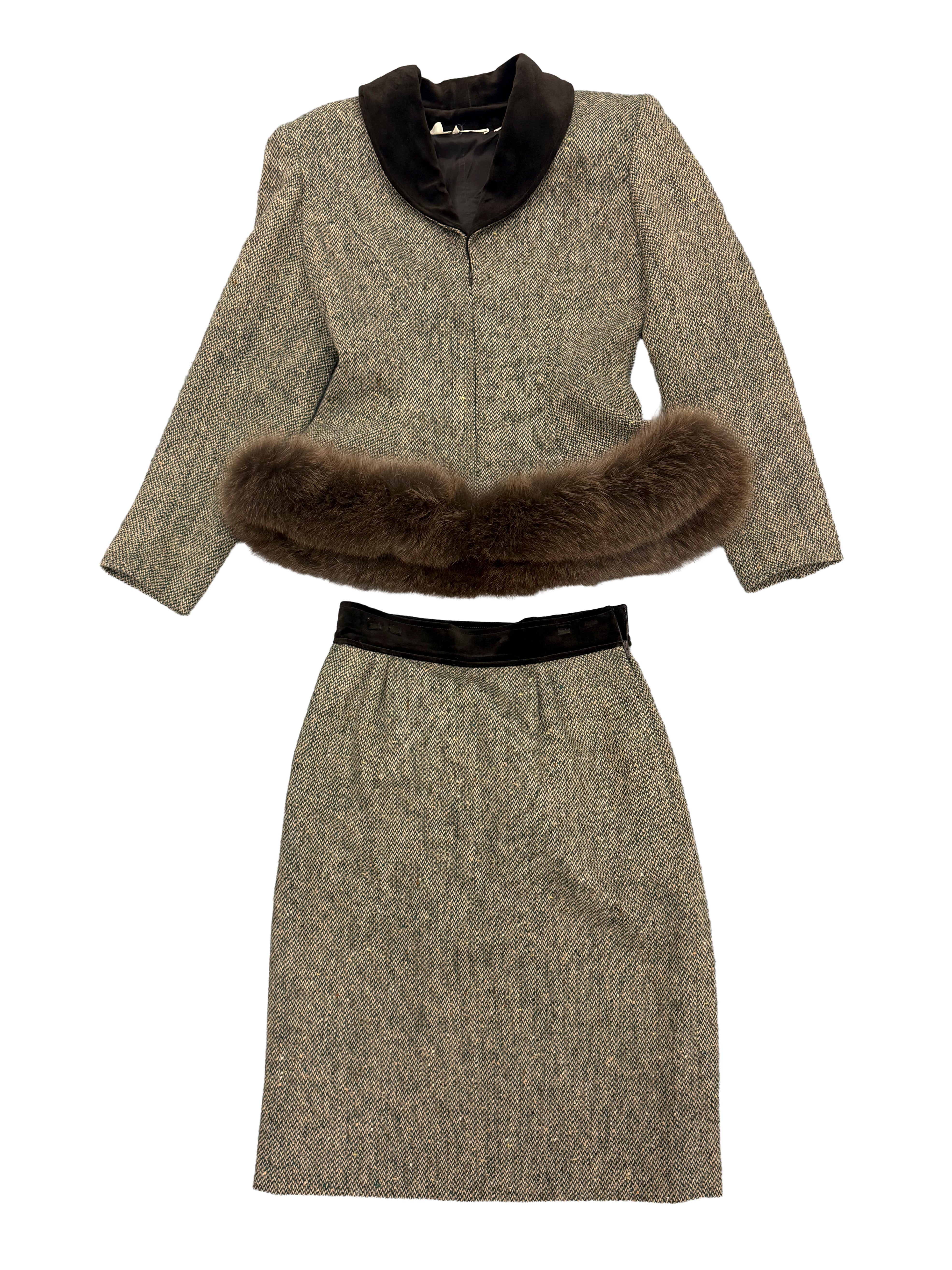 Valentino Boutique Tweed Fur Trim Set