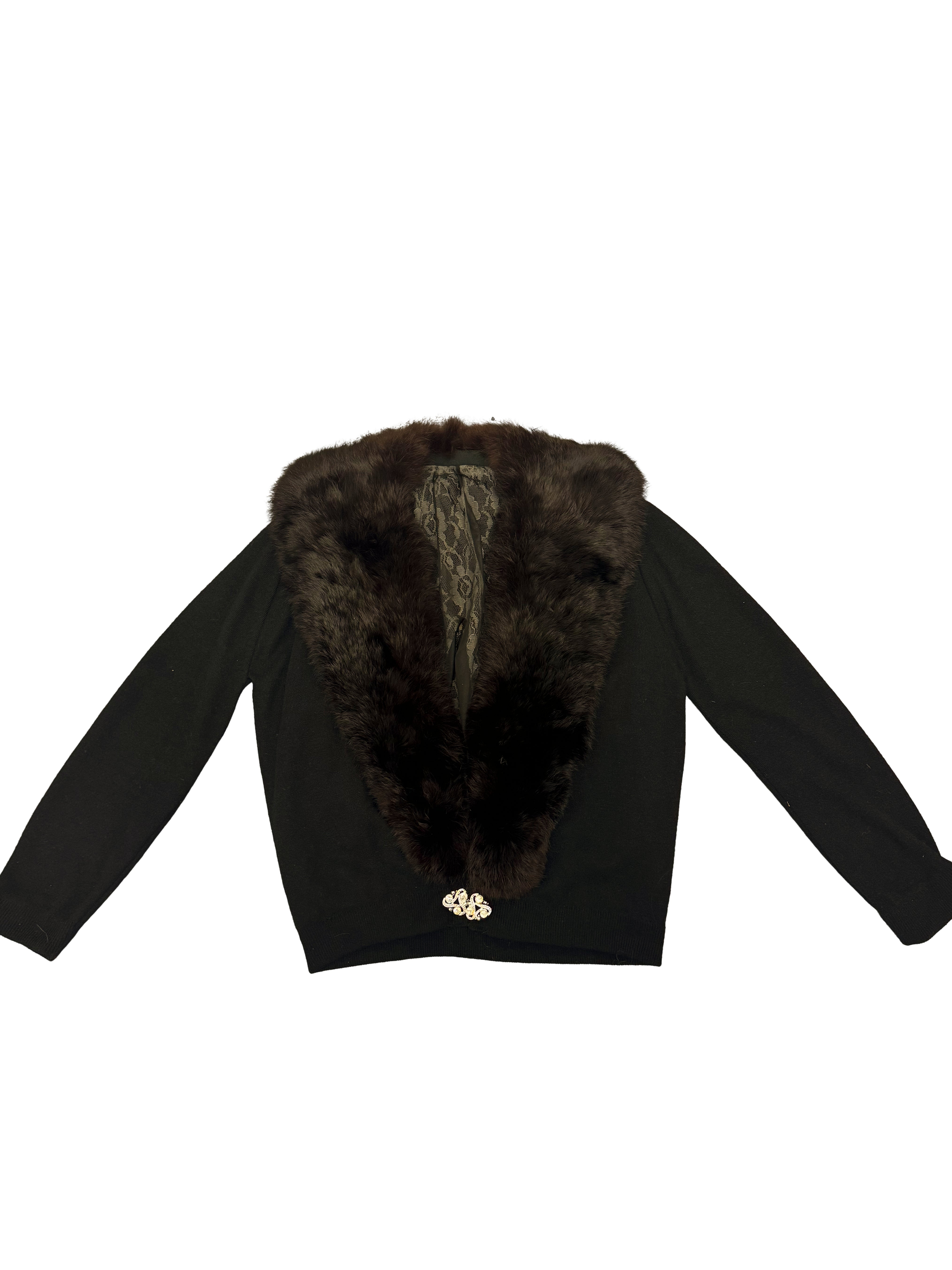 Unsigned Brown Fur Trim Cardigan