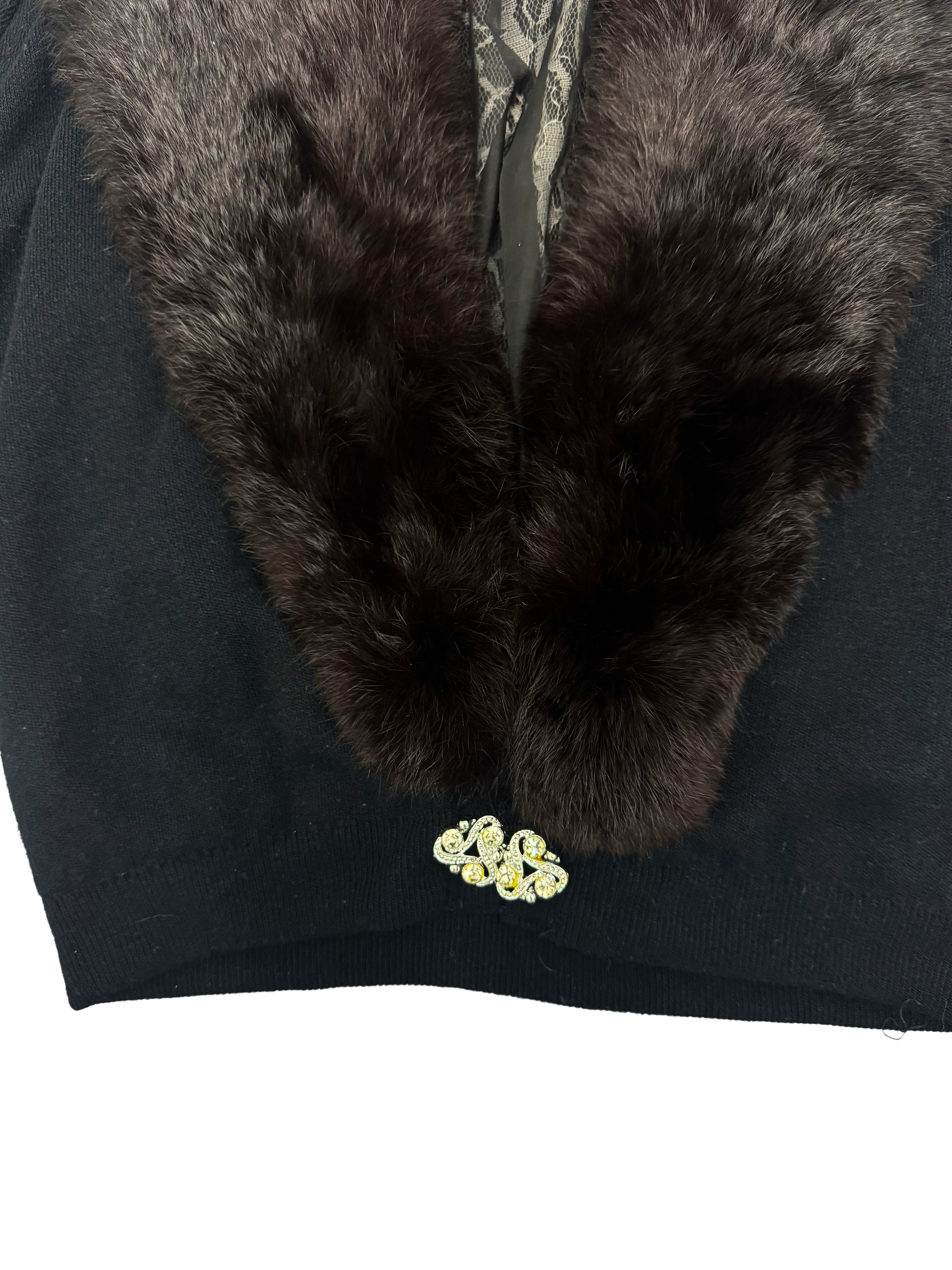 Unsigned Brown Fur Trim Cardigan